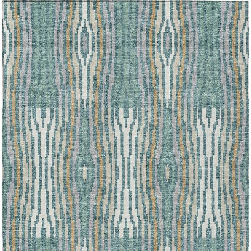 8' X 10' Teal Blue And Aqua Abstract Washable Indoor Outdoor Area Rug Homeroots Outdoor