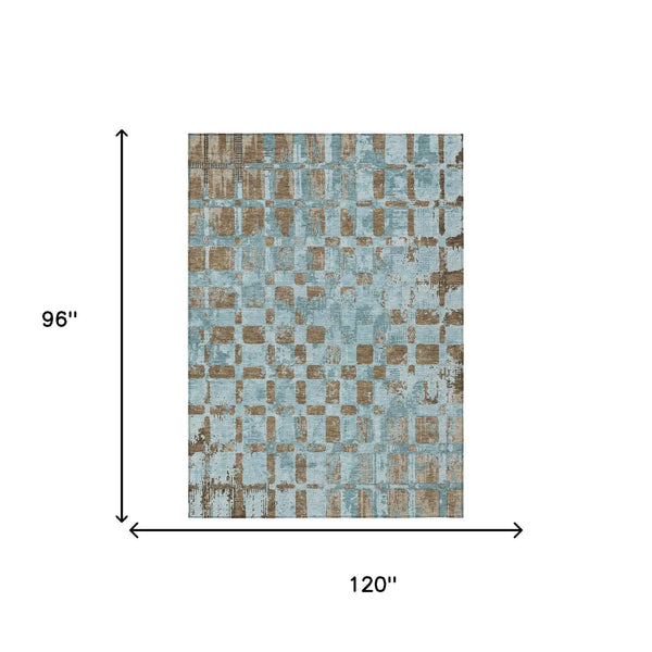 8' X 10' Teal Blue And Aqua Abstract Washable Indoor Outdoor Area Rug Homeroots Outdoor