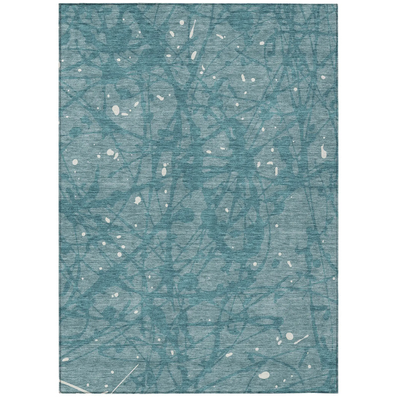 8' X 10' Teal Blue And Aqua Abstract Washable Indoor Outdoor Area Rug Homeroots Outdoor