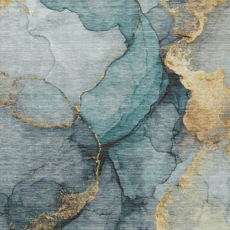 8' X 10' Teal Blue And Aqua Abstract Washable Indoor Outdoor Area Rug Homeroots Outdoor