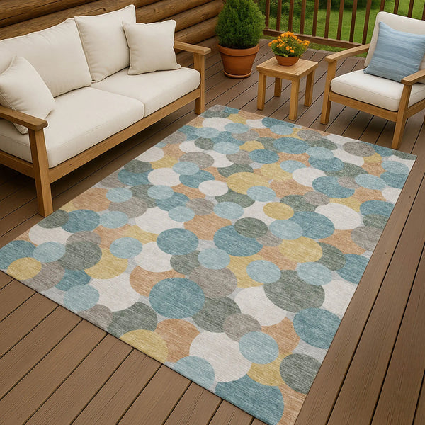 8' X 10' Teal Blue And Aqua Geometric Washable Indoor Outdoor Area Rug Homeroots Outdoor