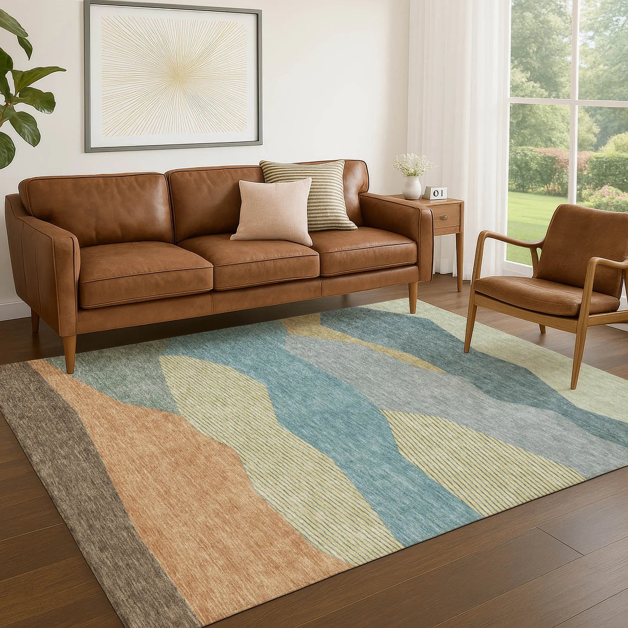 8' X 10' Teal Blue And Aqua Geometric Washable Indoor Outdoor Area Rug Homeroots Outdoor