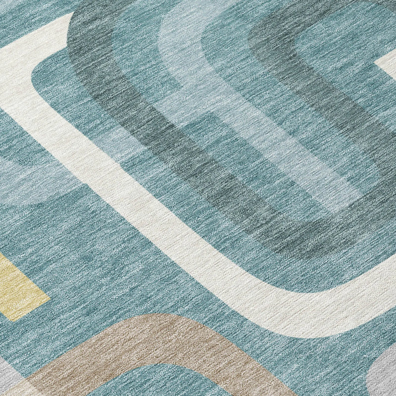 8' X 10' Teal Blue And Aqua Geometric Washable Indoor Outdoor Area Rug Homeroots Outdoor