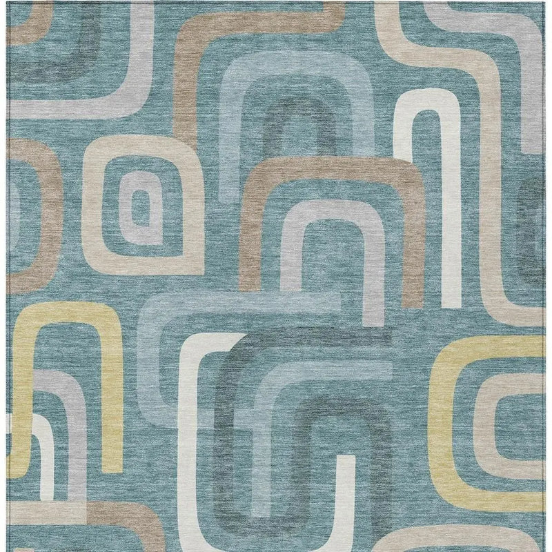 8' X 10' Teal Blue And Aqua Geometric Washable Indoor Outdoor Area Rug Homeroots Outdoor