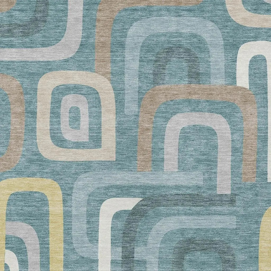 8' X 10' Teal Blue And Aqua Geometric Washable Indoor Outdoor Area Rug Homeroots Outdoor