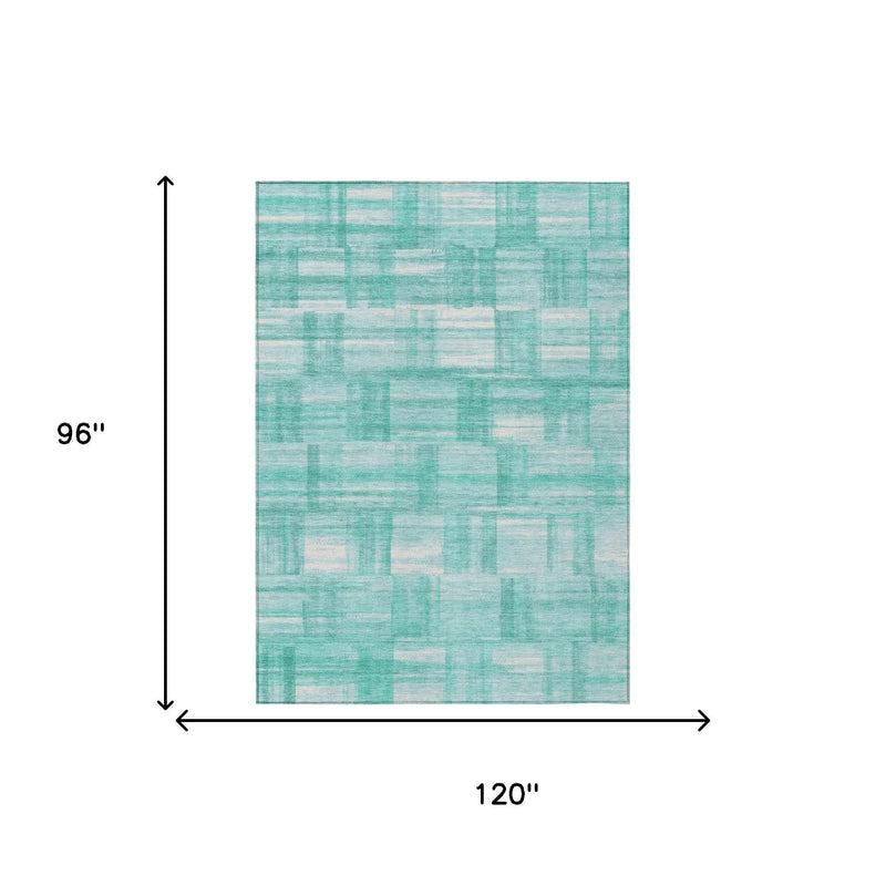 8' X 10' Teal Blue And Aqua Striped Washable Indoor Outdoor Area Rug Homeroots Outdoor
