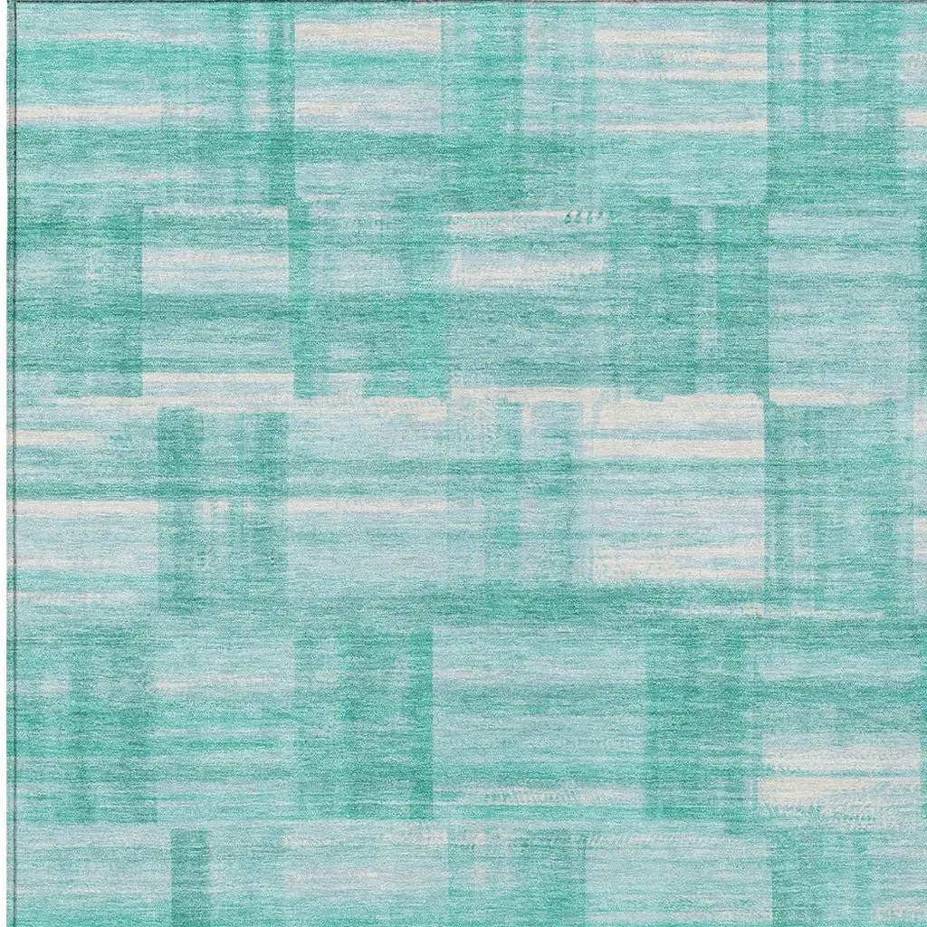 8' X 10' Teal Blue And Aqua Striped Washable Indoor Outdoor Area Rug Homeroots Outdoor
