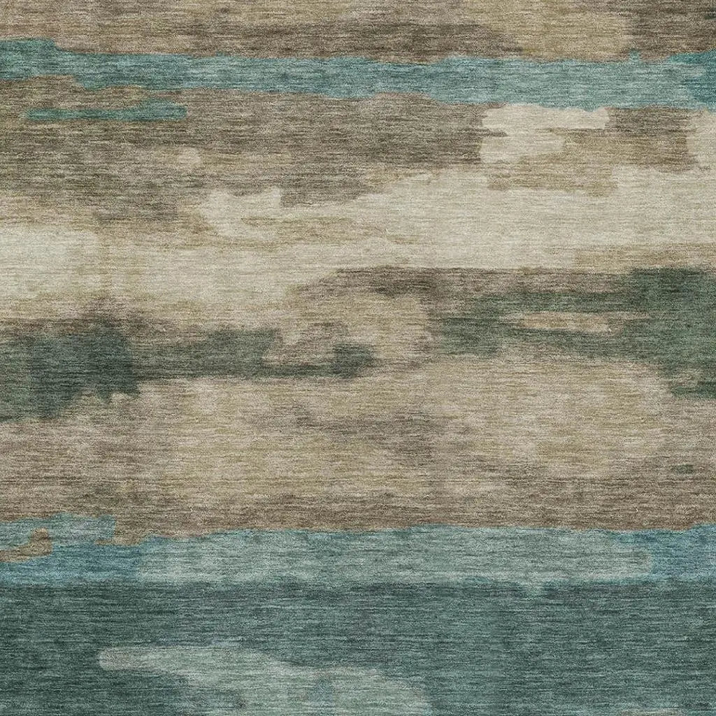 8' X 10' Teal Blue And Beige Abstract Washable Indoor Outdoor Area Rug Homeroots Outdoor