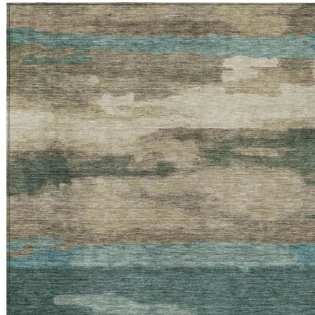 8' X 10' Teal Blue And Beige Abstract Washable Indoor Outdoor Area Rug Homeroots Outdoor