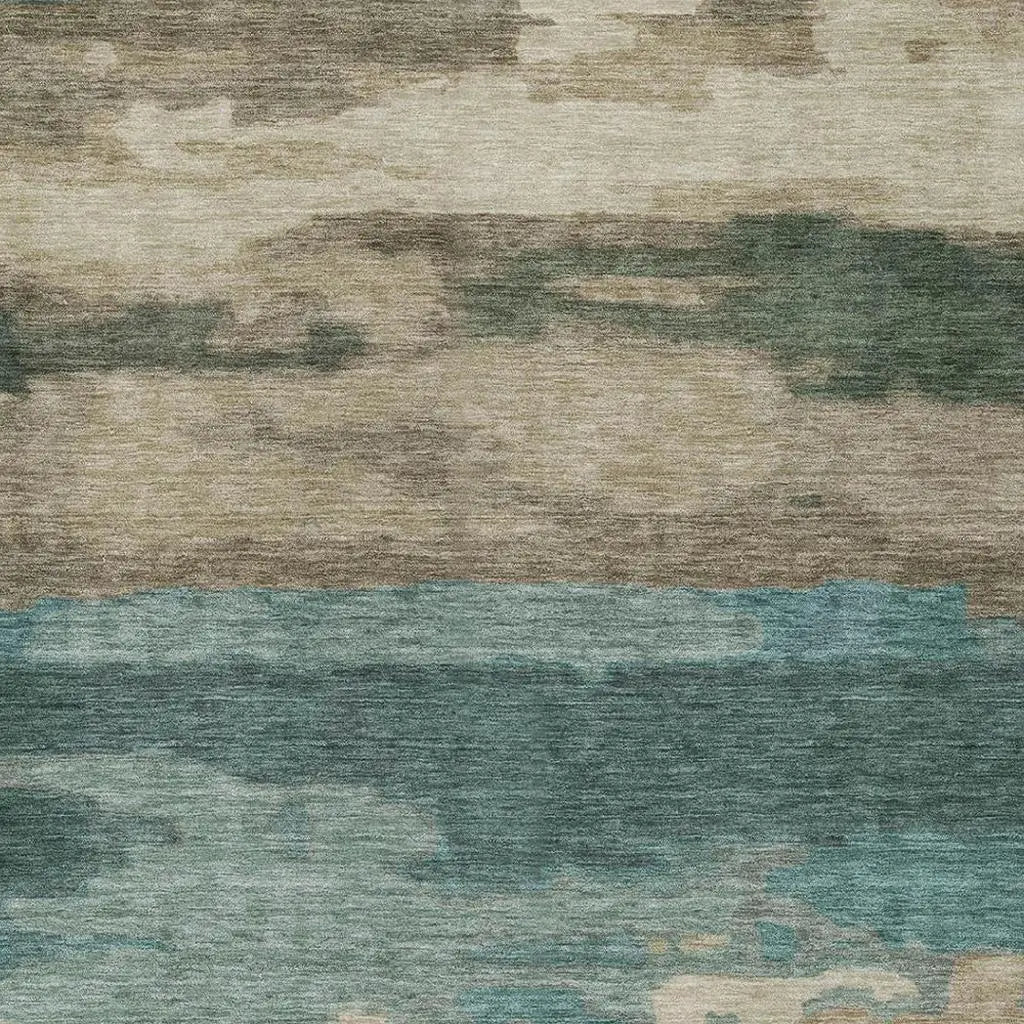 8' X 10' Teal Blue And Beige Abstract Washable Indoor Outdoor Area Rug Homeroots Outdoor