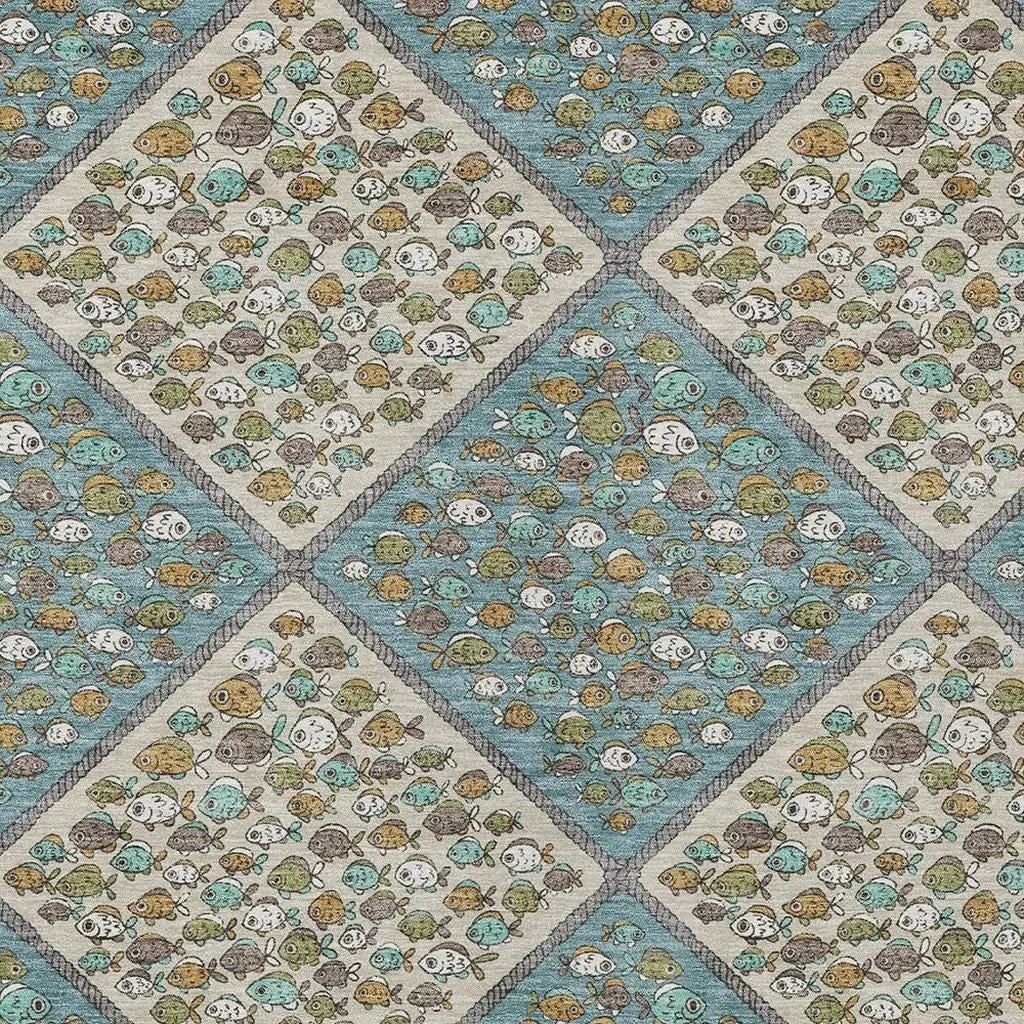 8' X 10' Teal Blue And Beige Abstract Washable Indoor Outdoor Area Rug Homeroots Outdoor