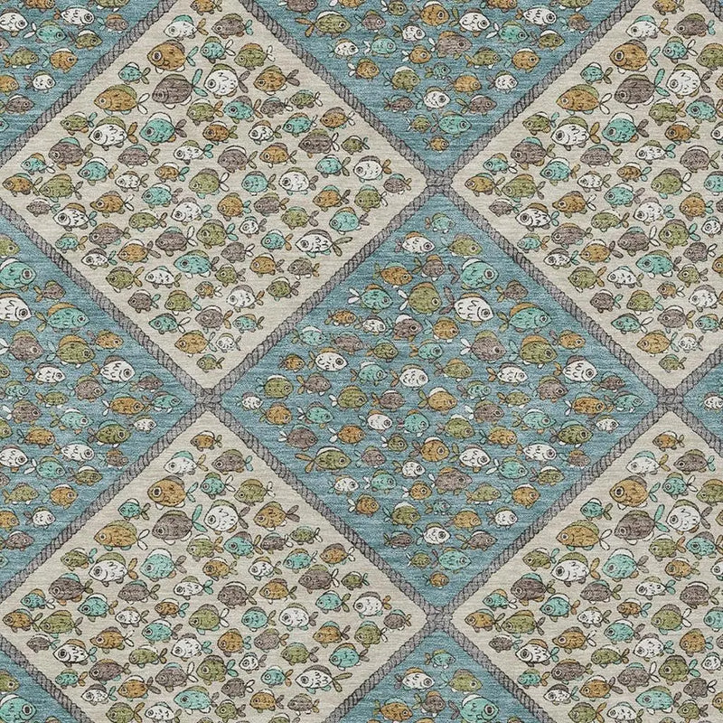 8' X 10' Teal Blue And Beige Abstract Washable Indoor Outdoor Area Rug Homeroots Outdoor