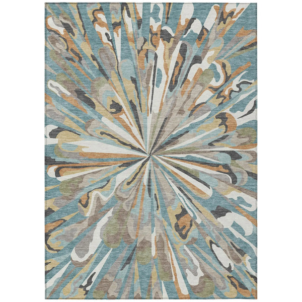 8' X 10' Teal Blue And Beige Abstract Washable Indoor Outdoor Area Rug Homeroots Outdoor