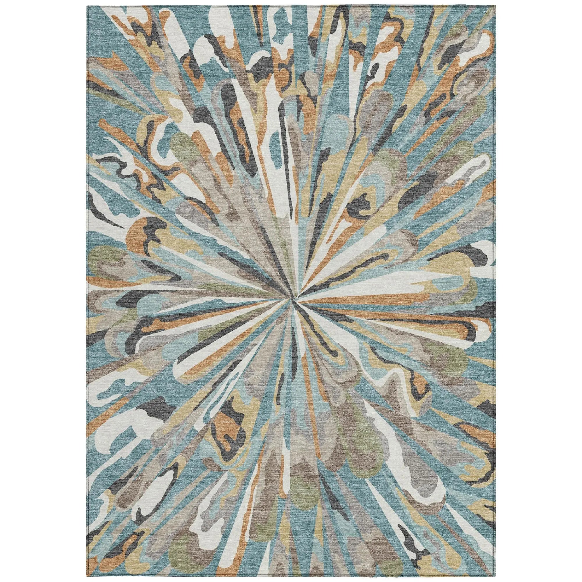 8' X 10' Teal Blue And Beige Abstract Washable Indoor Outdoor Area Rug Homeroots Outdoor