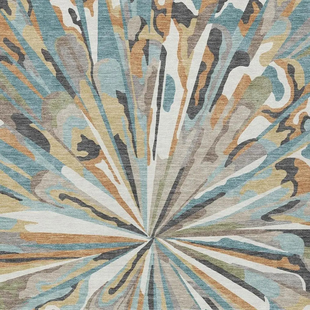 8' X 10' Teal Blue And Beige Abstract Washable Indoor Outdoor Area Rug Homeroots Outdoor