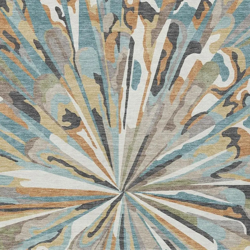 8' X 10' Teal Blue And Beige Abstract Washable Indoor Outdoor Area Rug Homeroots Outdoor