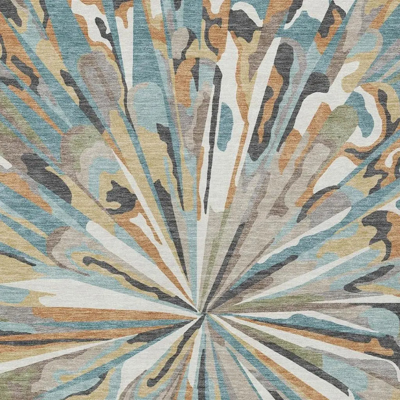 8' X 10' Teal Blue And Beige Abstract Washable Indoor Outdoor Area Rug Homeroots Outdoor
