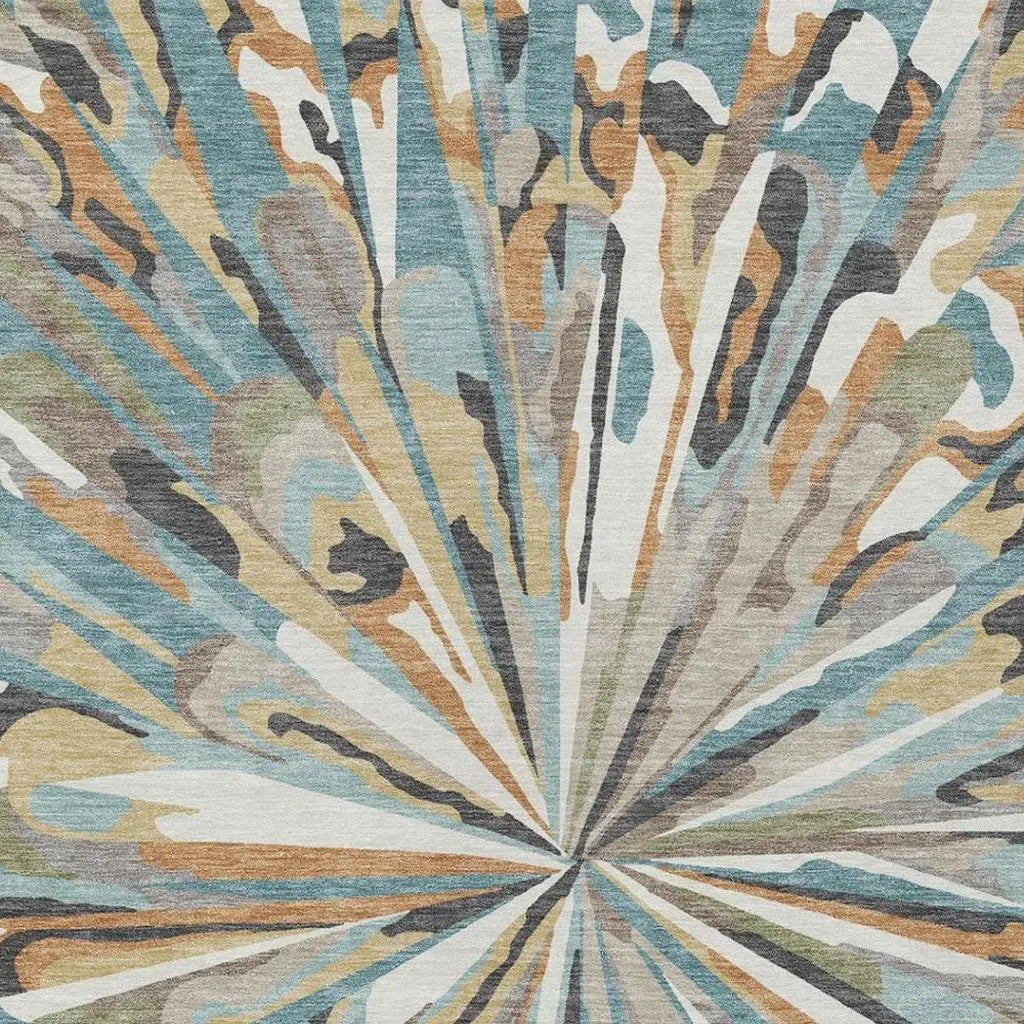 8' X 10' Teal Blue And Beige Abstract Washable Indoor Outdoor Area Rug Homeroots Outdoor