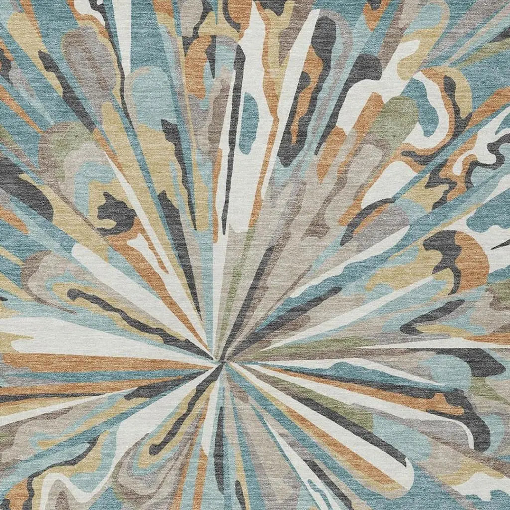 8' X 10' Teal Blue And Beige Abstract Washable Indoor Outdoor Area Rug Homeroots Outdoor
