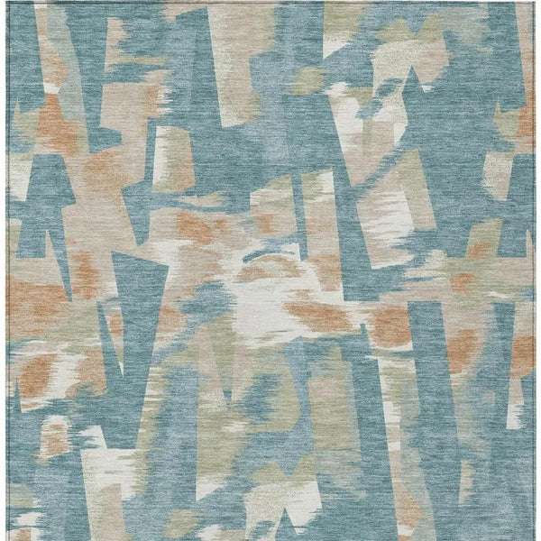 8' X 10' Teal Blue And Beige Abstract Washable Indoor Outdoor Area Rug Homeroots Outdoor