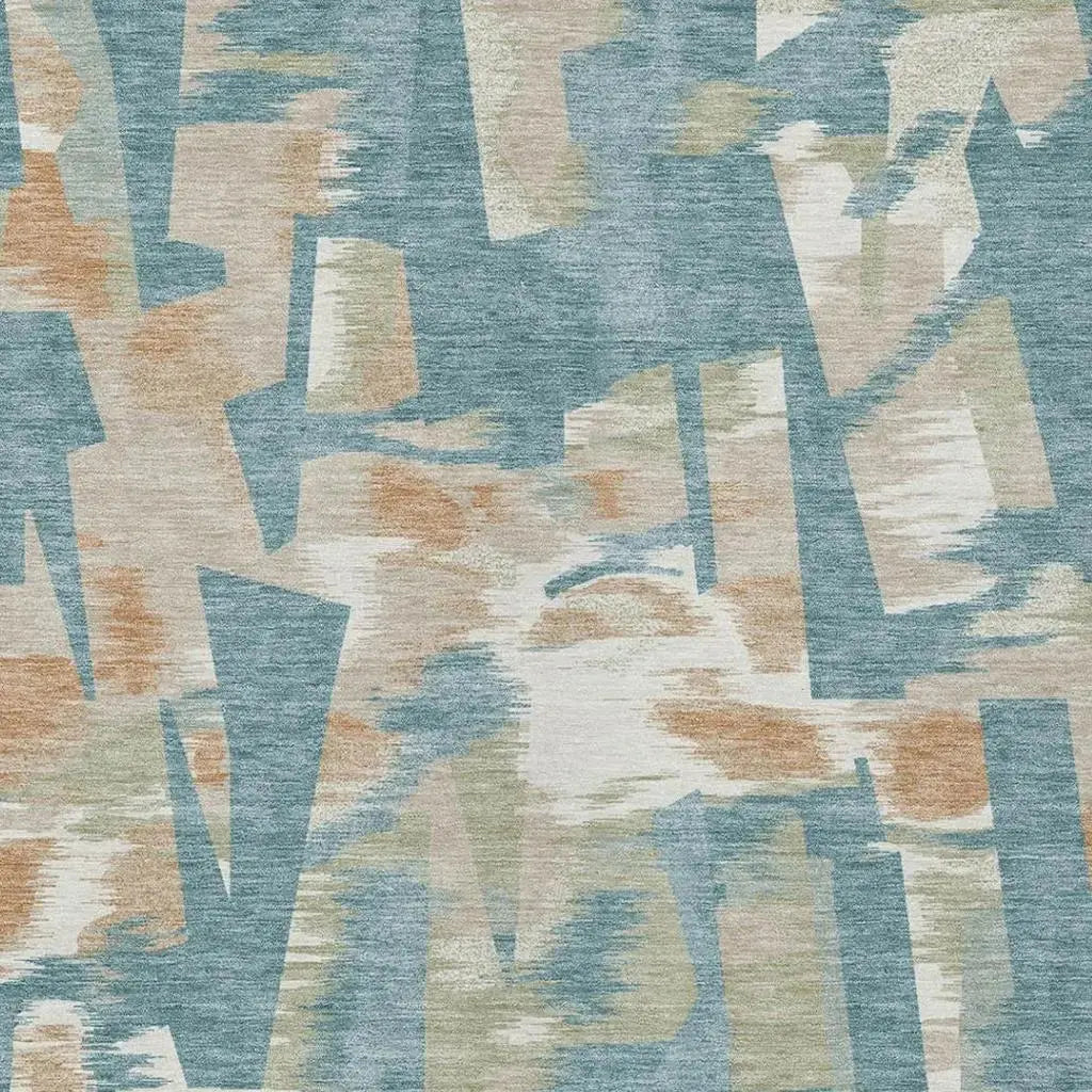 8' X 10' Teal Blue And Beige Abstract Washable Indoor Outdoor Area Rug Homeroots Outdoor