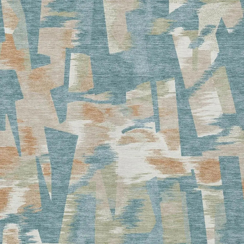 8' X 10' Teal Blue And Beige Abstract Washable Indoor Outdoor Area Rug Homeroots Outdoor