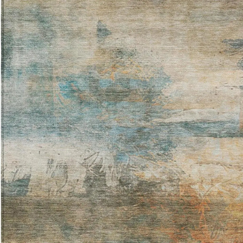 8' X 10' Teal Blue And Beige Abstract Washable Indoor Outdoor Area Rug Homeroots Outdoor