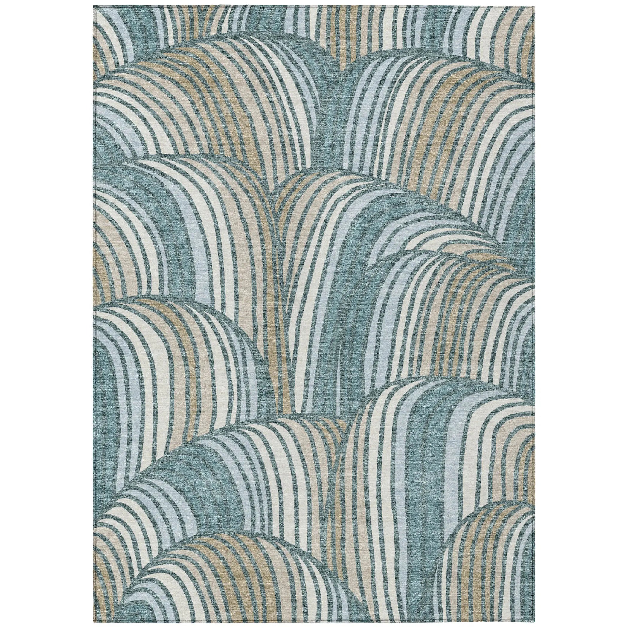 8' X 10' Teal Blue And Beige Abstract Washable Indoor Outdoor Area Rug Homeroots Outdoor