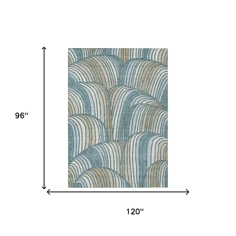 8' X 10' Teal Blue And Beige Abstract Washable Indoor Outdoor Area Rug Homeroots Outdoor