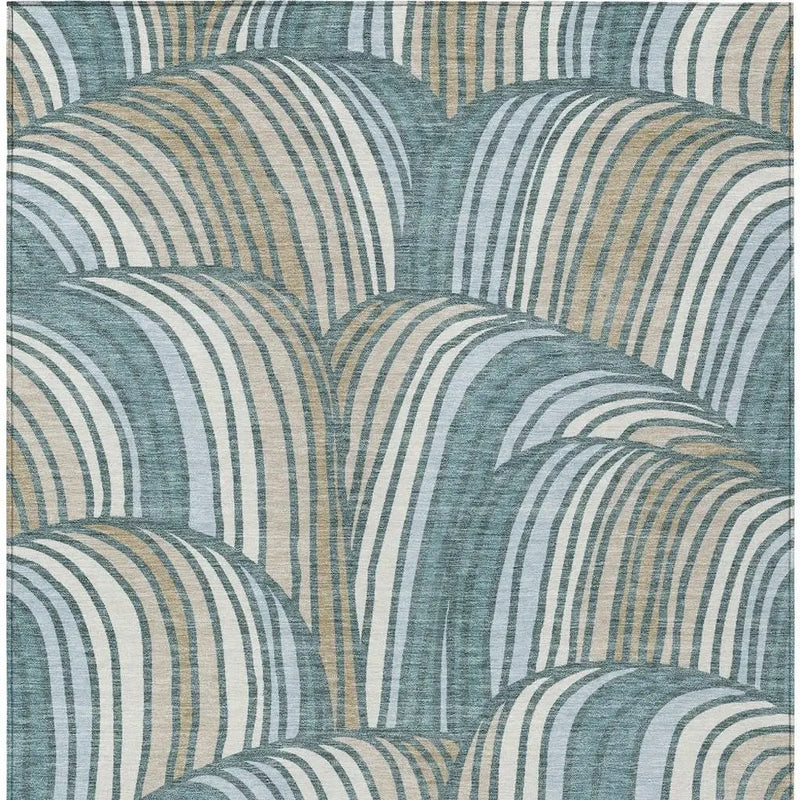 8' X 10' Teal Blue And Beige Abstract Washable Indoor Outdoor Area Rug Homeroots Outdoor