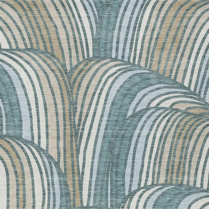 8' X 10' Teal Blue And Beige Abstract Washable Indoor Outdoor Area Rug Homeroots Outdoor