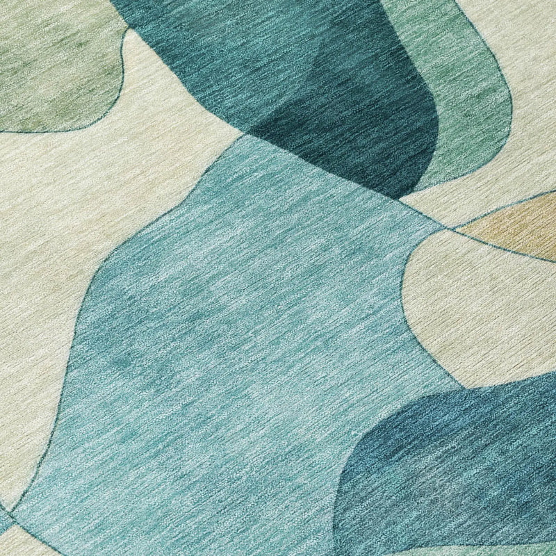 8' X 10' Teal Blue And Beige Abstract Washable Indoor Outdoor Area Rug Homeroots Outdoor