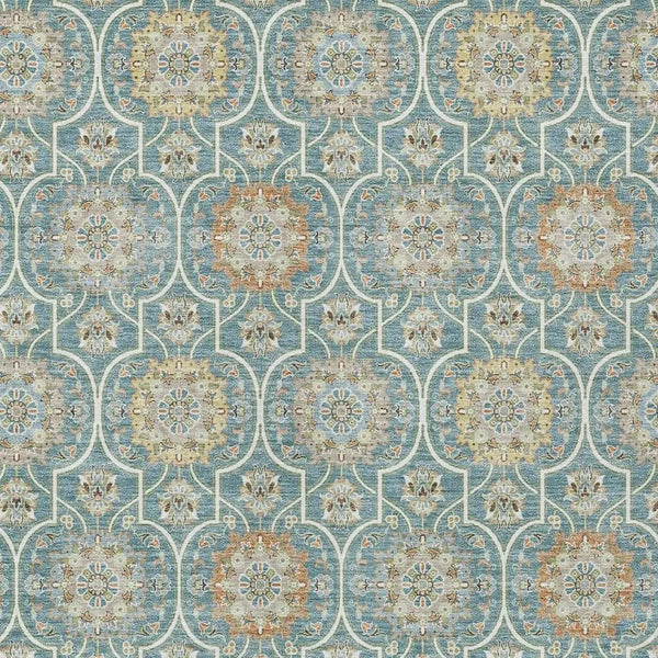 8' X 10' Teal Blue And Beige Floral Medallion Washable Indoor Outdoor Area Rug Homeroots Outdoor