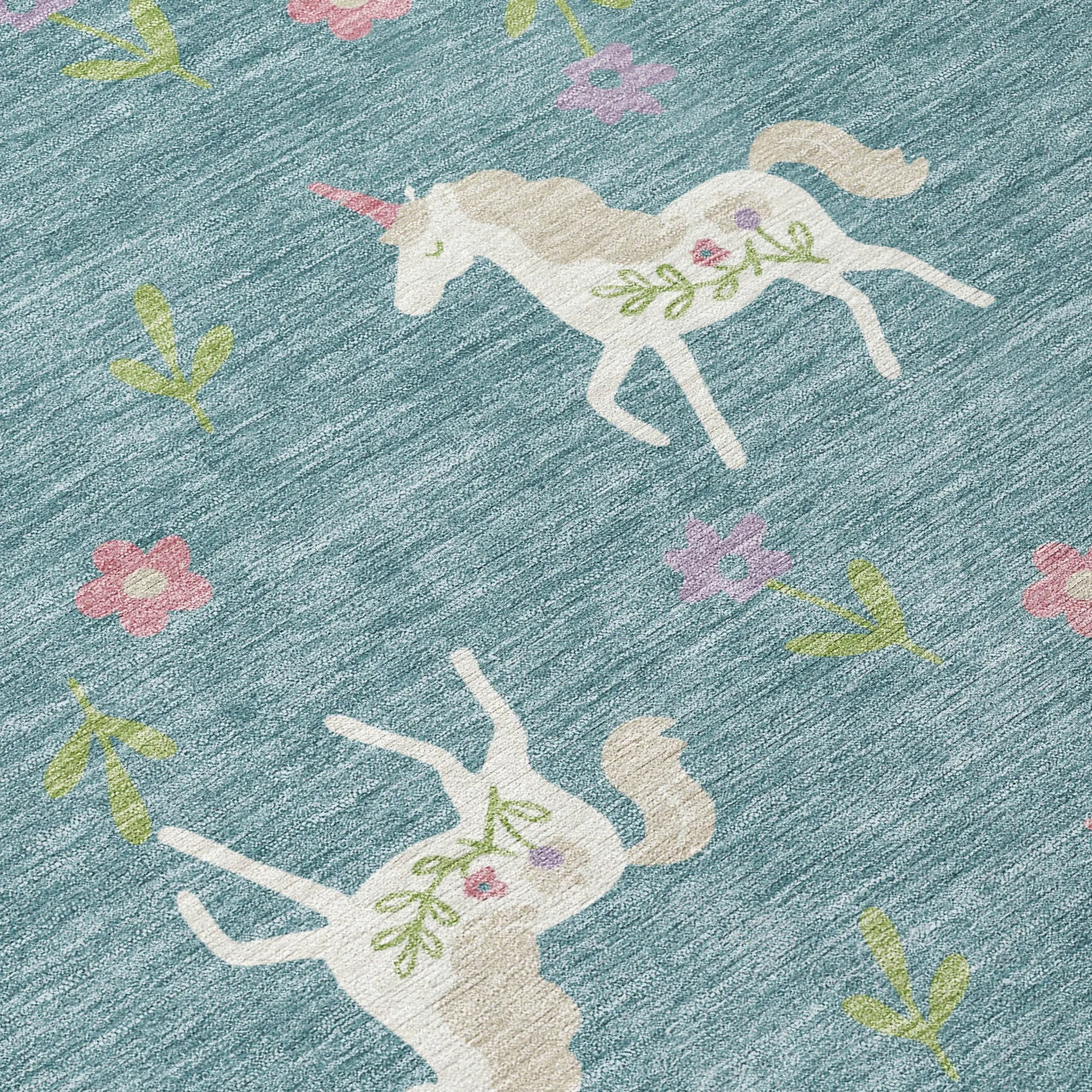 8' X 10' Teal Blue And Beige Floral Washable Indoor Outdoor Area Rug Homeroots Outdoor