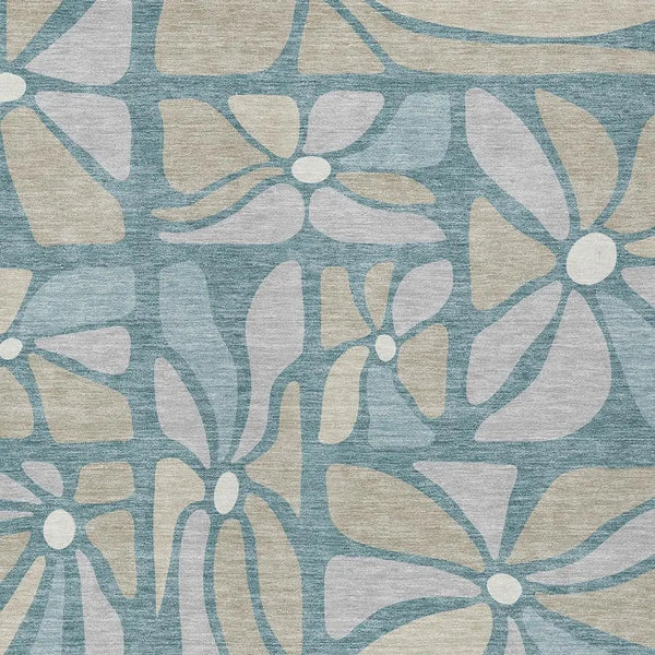 8' X 10' Teal Blue And Beige Floral Washable Indoor Outdoor Area Rug Homeroots Outdoor