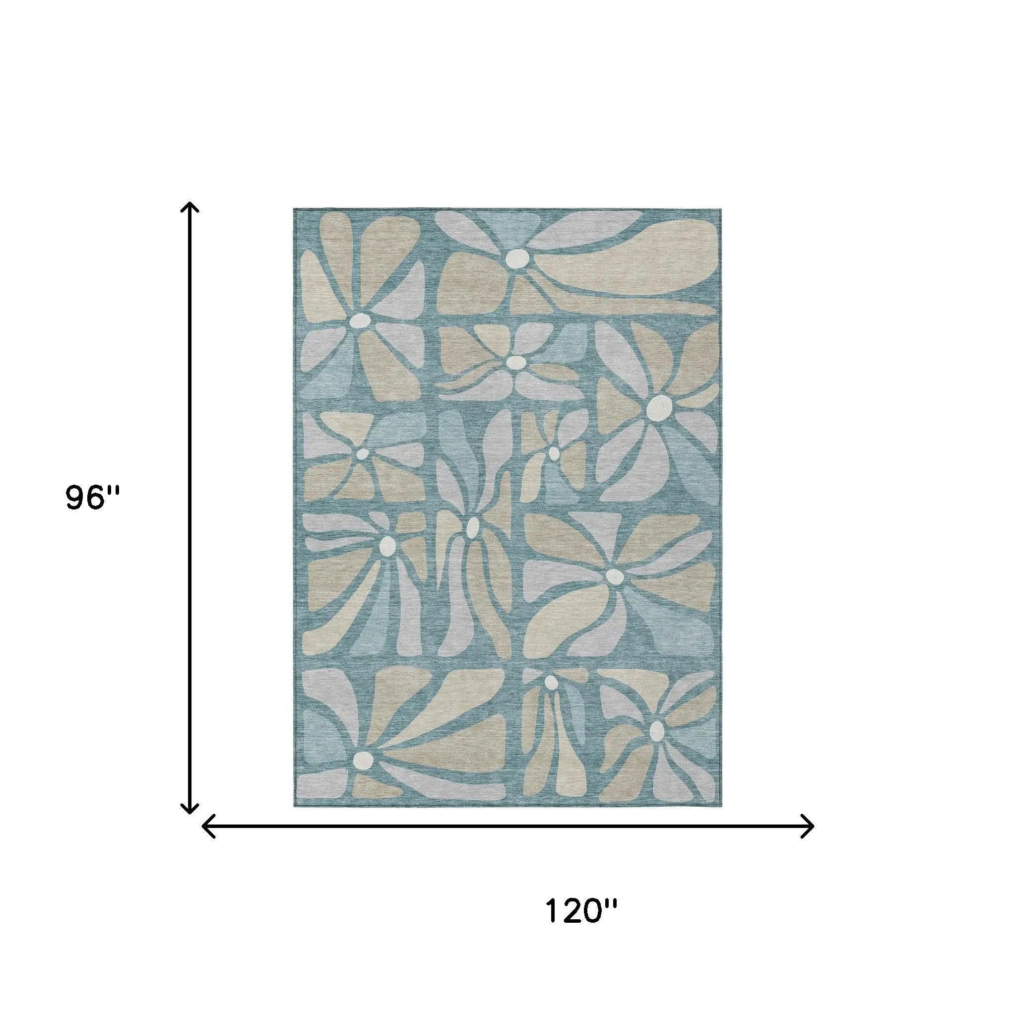 8' X 10' Teal Blue And Beige Floral Washable Indoor Outdoor Area Rug Homeroots Outdoor