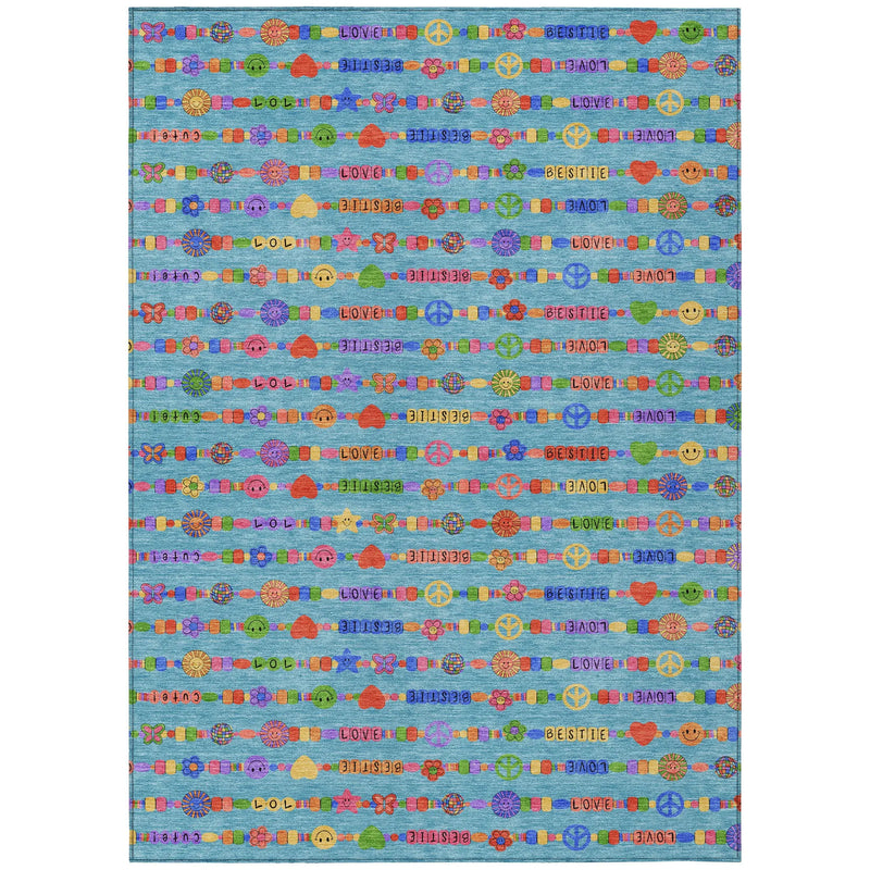 8' X 10' Teal Blue And Beige Geometric Washable Indoor Outdoor Area Rug Homeroots Outdoor