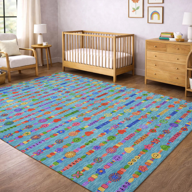 8' X 10' Teal Blue And Beige Geometric Washable Indoor Outdoor Area Rug Homeroots Outdoor