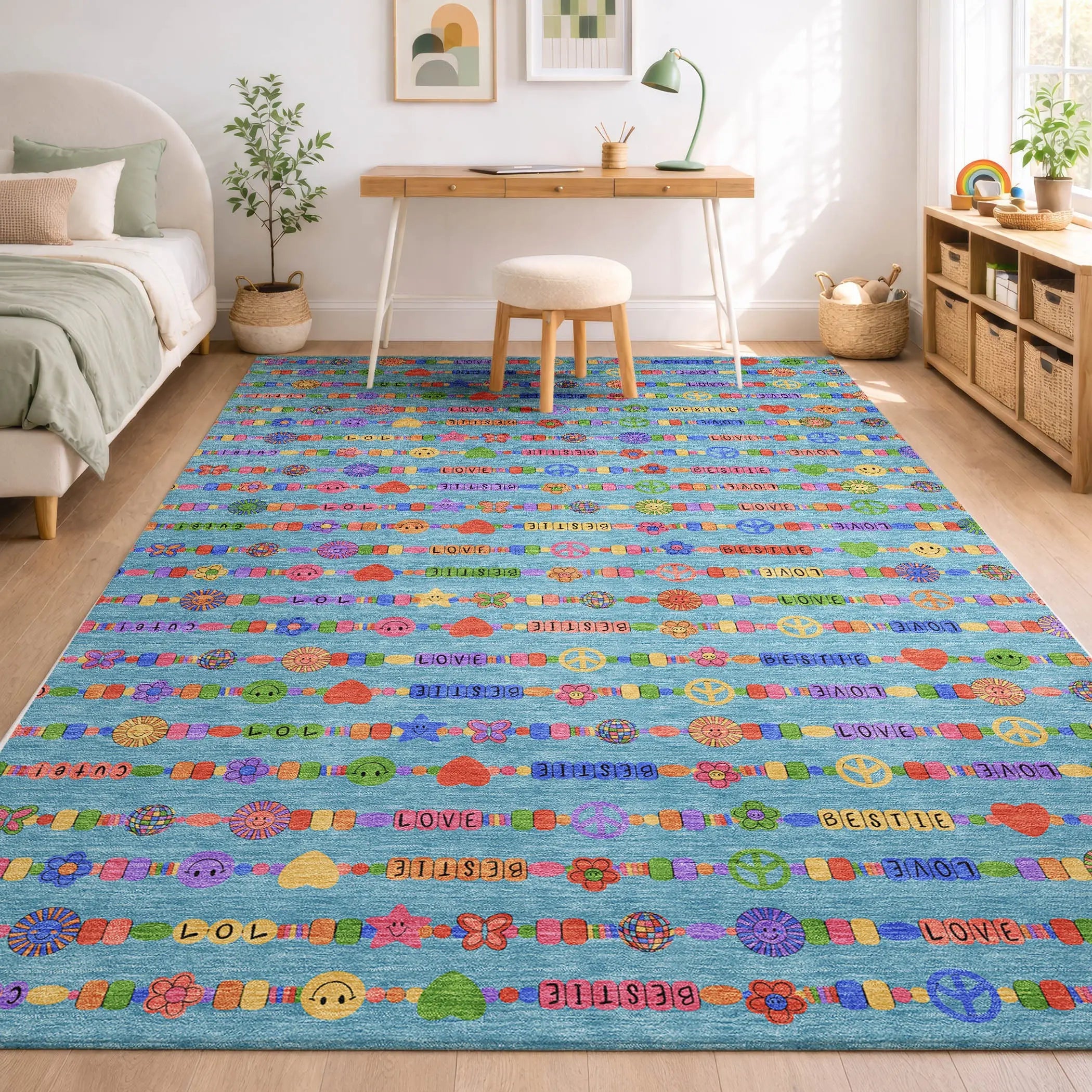8' X 10' Teal Blue And Beige Geometric Washable Indoor Outdoor Area Rug Homeroots Outdoor