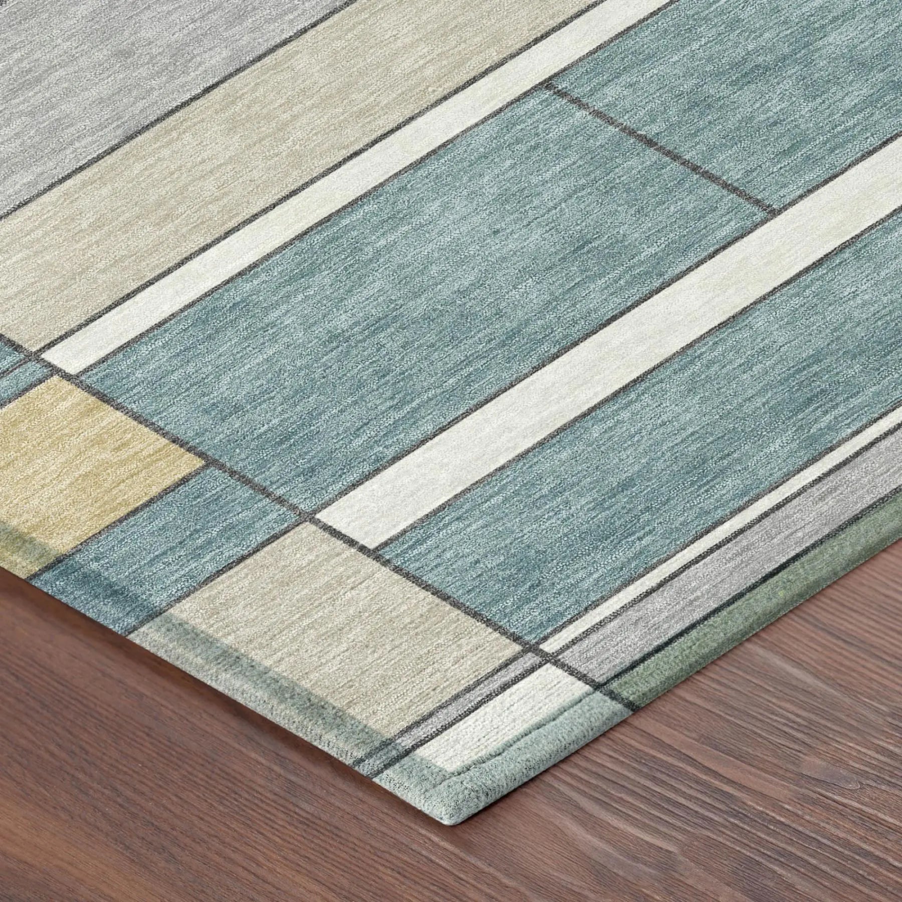 8' X 10' Teal Blue And Beige Geometric Washable Indoor Outdoor Area Rug Homeroots Outdoor