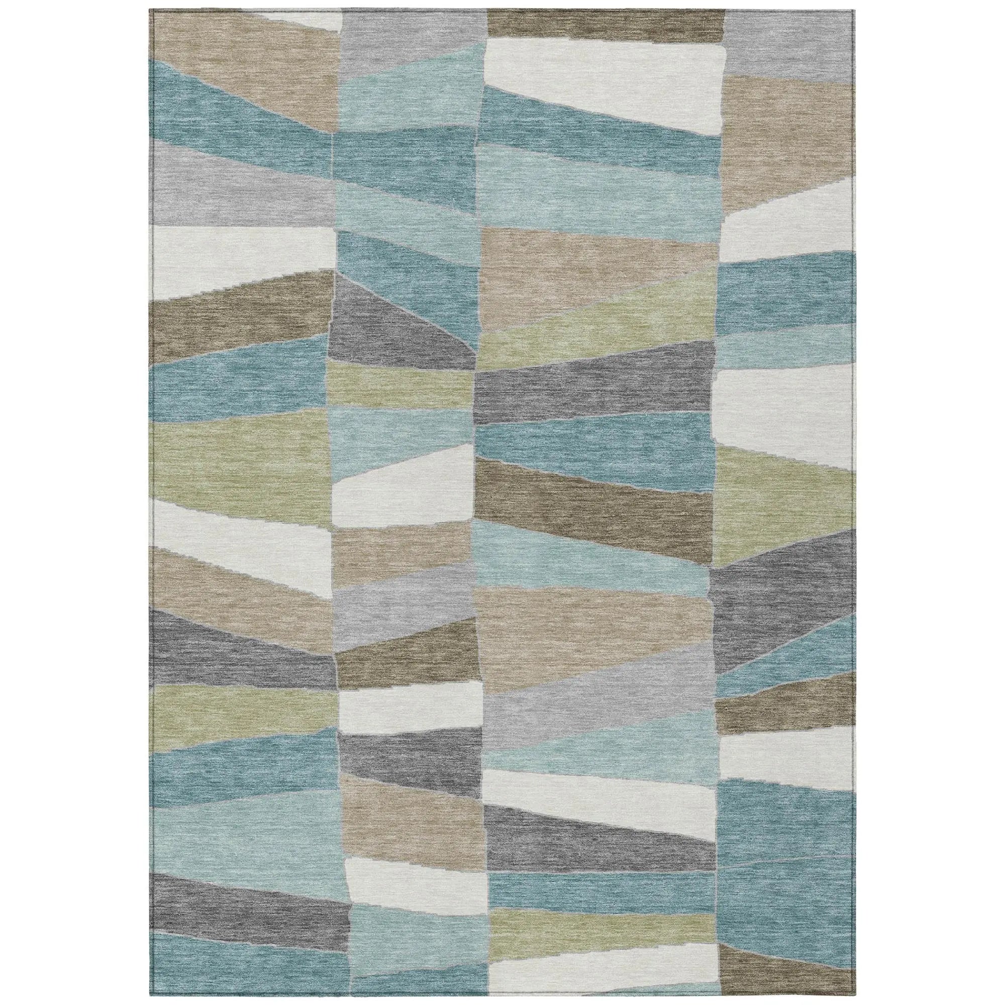 8' X 10' Teal Blue And Beige Geometric Washable Indoor Outdoor Area Rug Homeroots Outdoor
