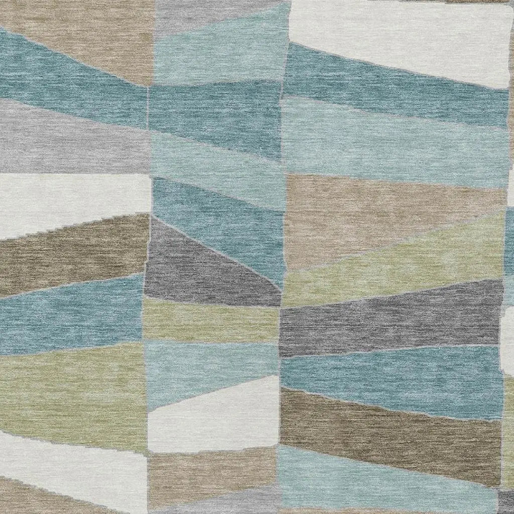 8' X 10' Teal Blue And Beige Geometric Washable Indoor Outdoor Area Rug Homeroots Outdoor