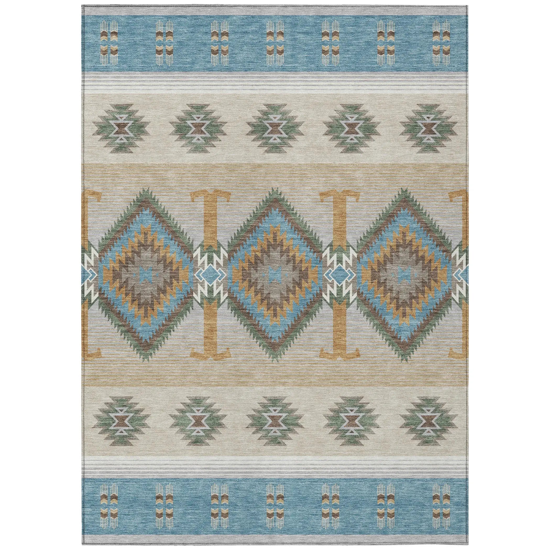 8' X 10' Teal Blue And Beige Southwestern Washable Indoor Outdoor Area Rug Homeroots Outdoor