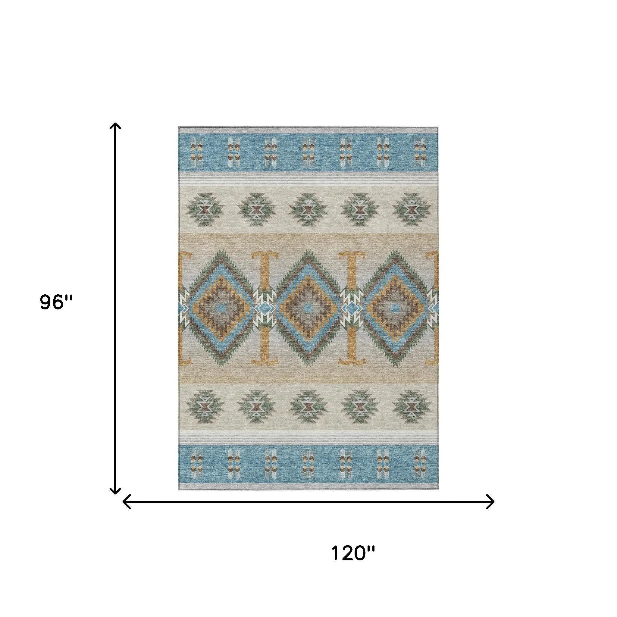 8' X 10' Teal Blue And Beige Southwestern Washable Indoor Outdoor Area Rug Homeroots Outdoor