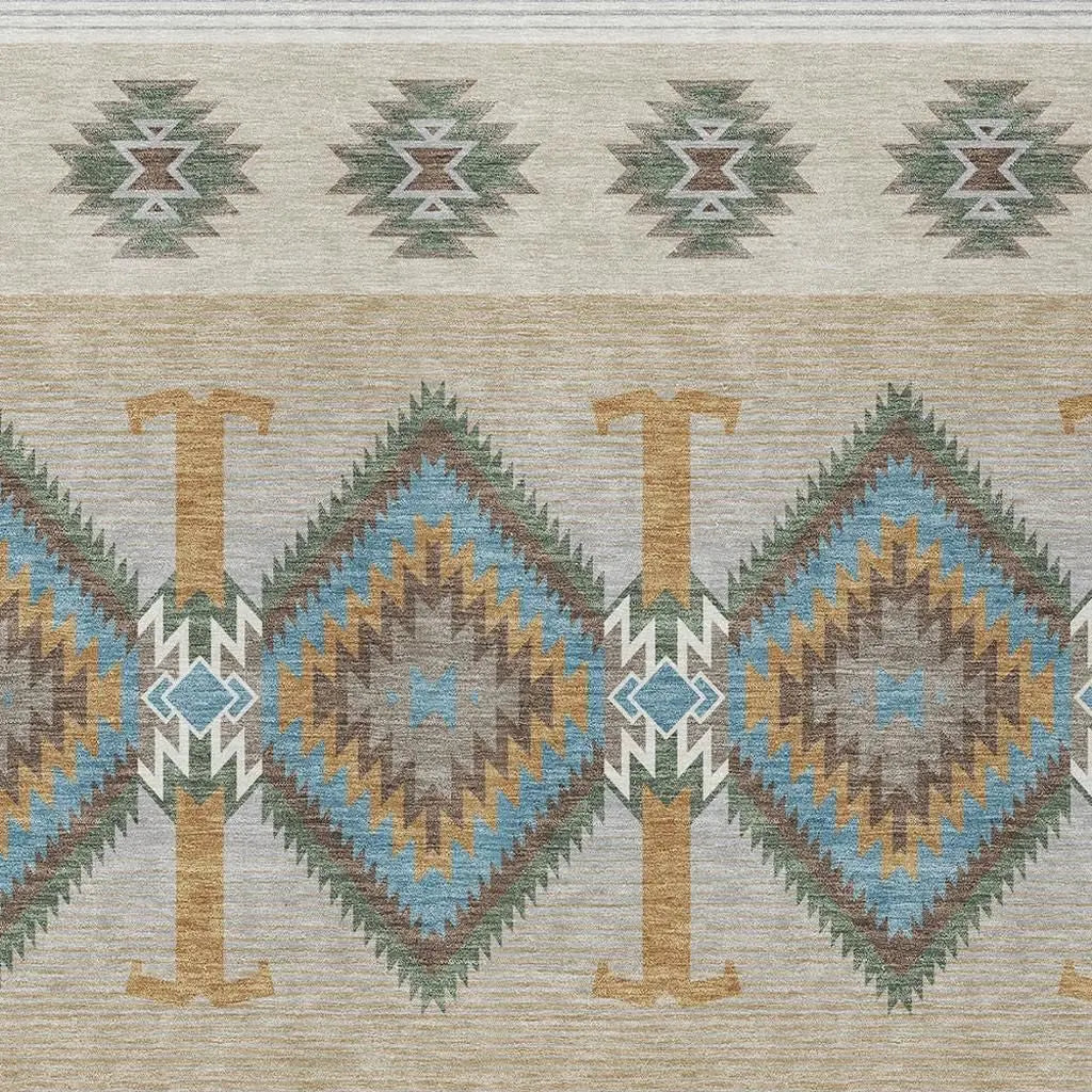 8' X 10' Teal Blue And Beige Southwestern Washable Indoor Outdoor Area Rug Homeroots Outdoor