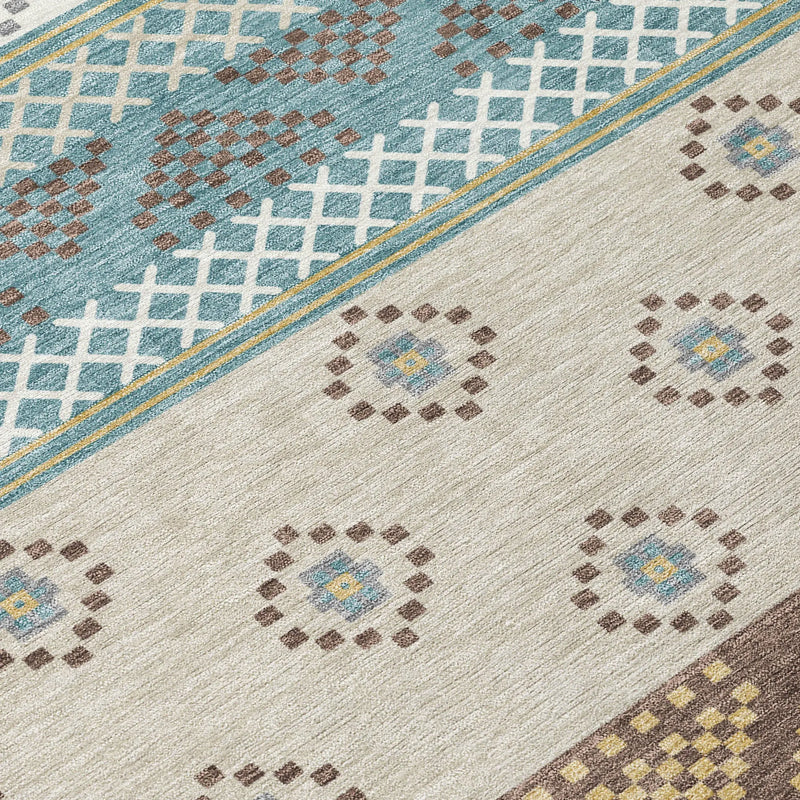 8' X 10' Teal Blue And Beige Striped Washable Indoor Outdoor Area Rug Homeroots Outdoor