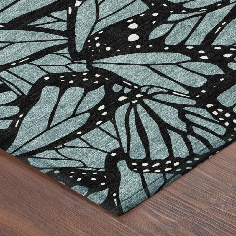 8' X 10' Teal Blue And Black Animal Print Washable Indoor Outdoor Area Rug Homeroots Outdoor