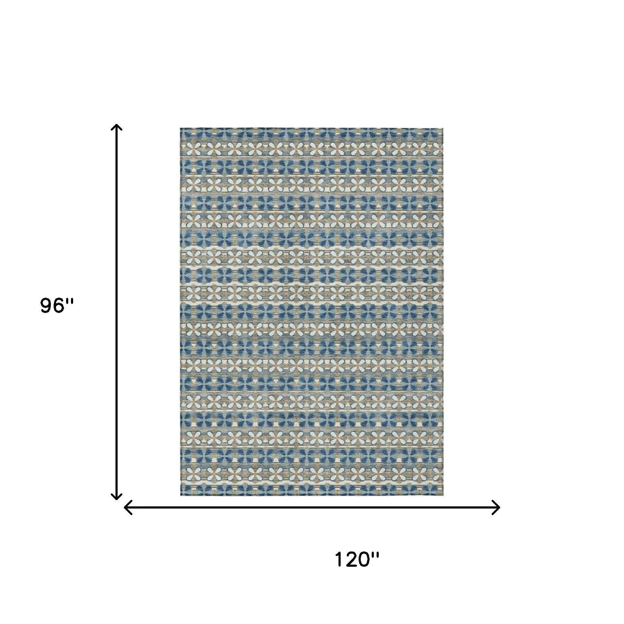 8' X 10' Teal Blue And Black Striped Washable Indoor Outdoor Area Rug Homeroots Outdoor