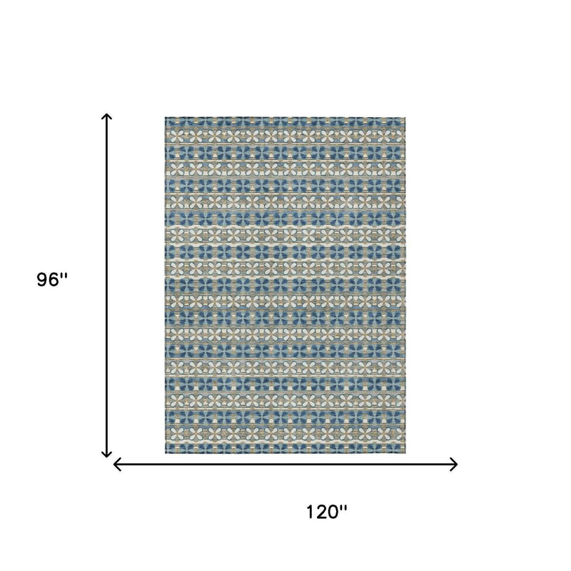 8' X 10' Teal Blue And Black Striped Washable Indoor Outdoor Area Rug Homeroots Outdoor
