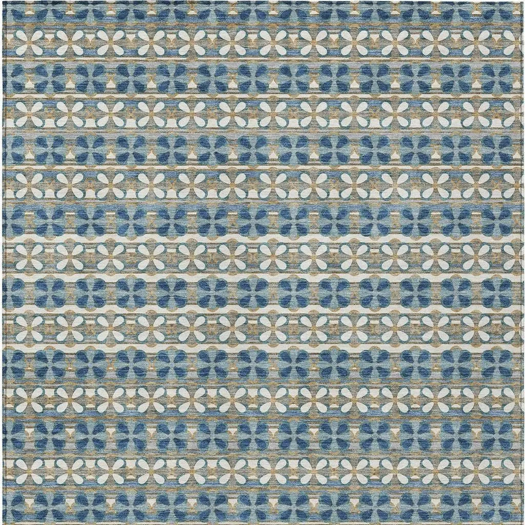 8' X 10' Teal Blue And Black Striped Washable Indoor Outdoor Area Rug Homeroots Outdoor